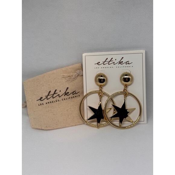 NEW ETTIKA ANTHROPOLOGY Gold-Tone Star Charm Dangle Earrings - Picture 1 of 2
